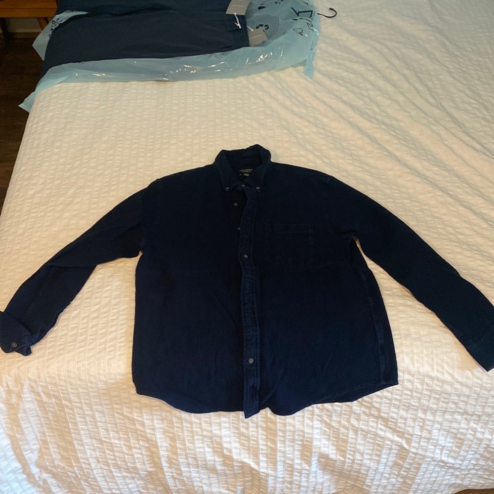 Club Monaco Navy Terrycloth Button Down